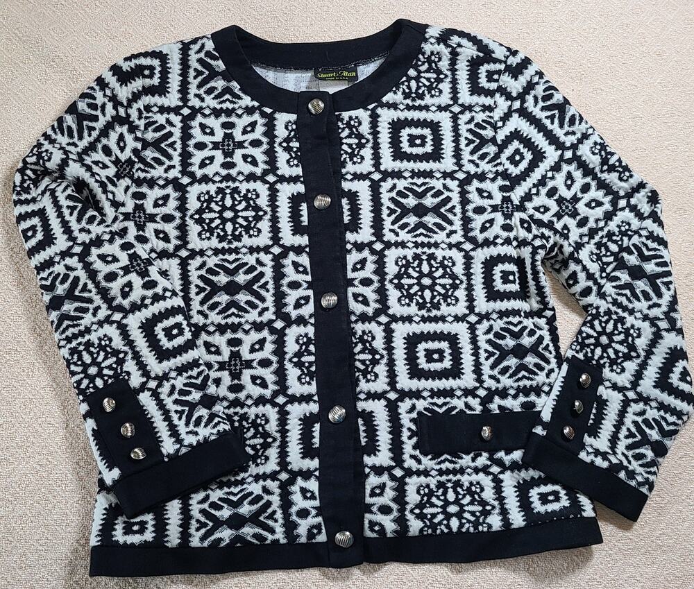 Vintage 80s Stuart Alan Cardigan Women's Size 14 Geometric Abstract Sweater USA